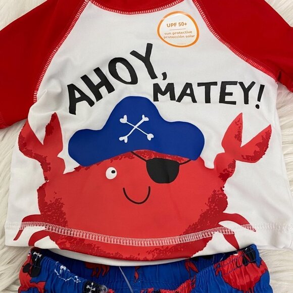 Carter’s Infant Baby 3 Months Pirate Crab Ahoy Matey Rashguard Swim Trunk Set - Picture 4 of 5